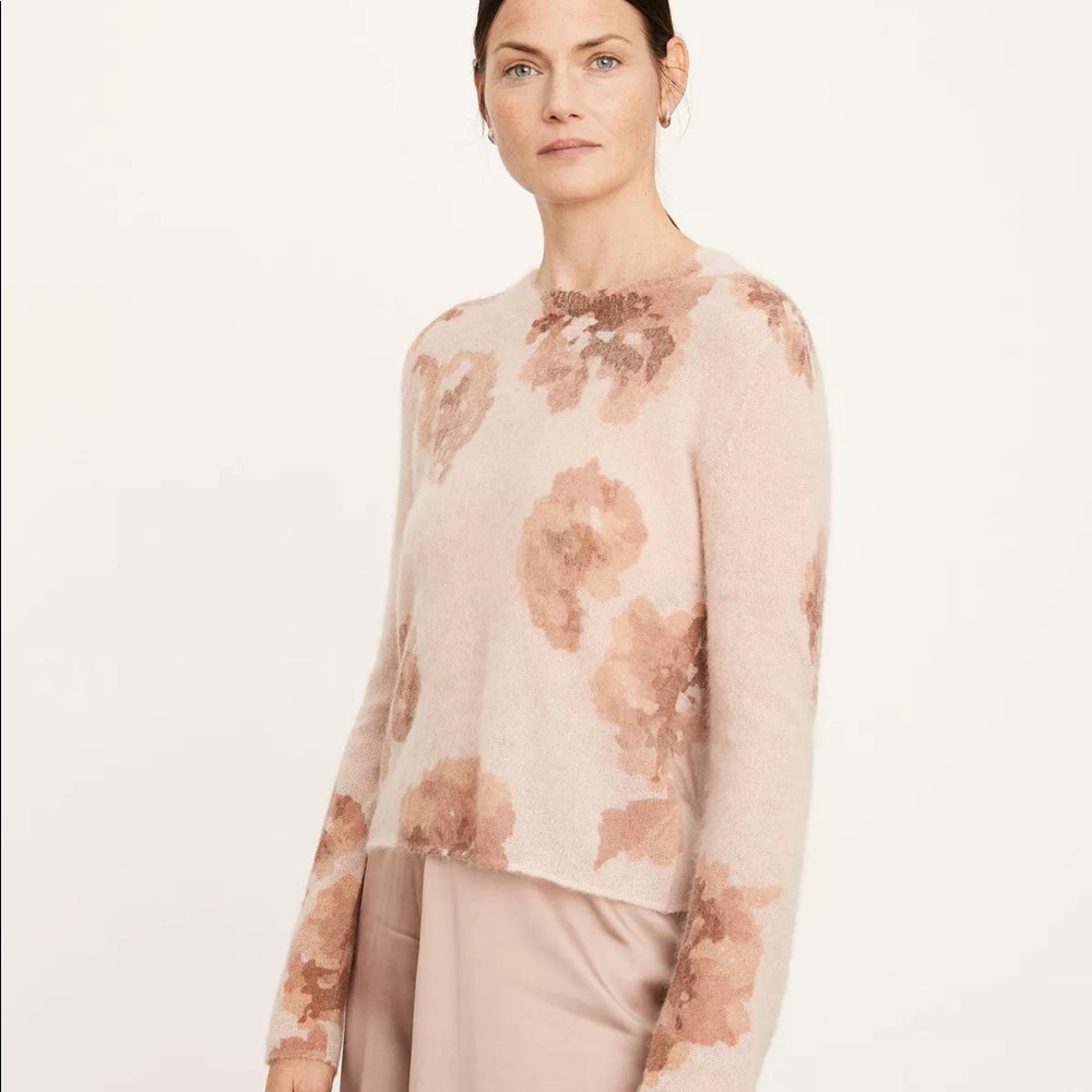 NWT Vince Dahlia Print Mohair Alpaca Crewneck Sweater Sz S